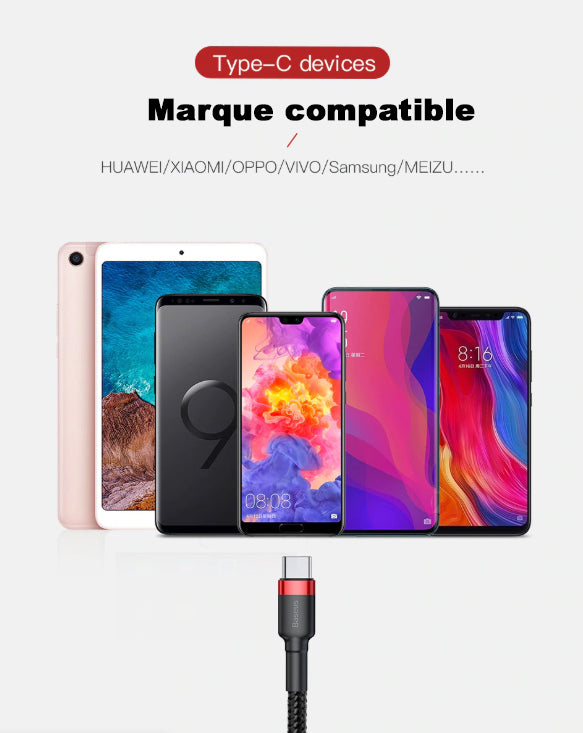 Chargeur rapide USB Type C et câble tressé 3.0