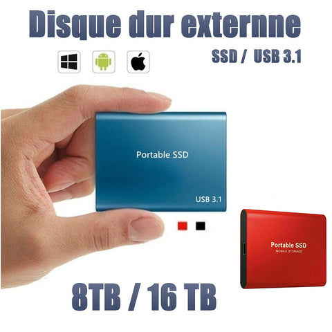 disque dur ssd externe pas chere 8 TO 16 to noir