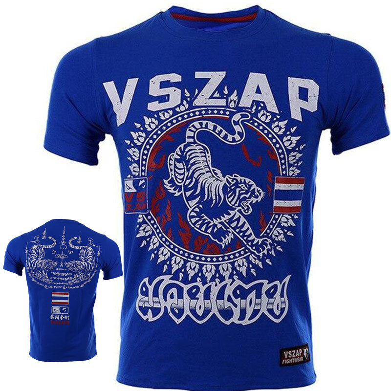 maillot de boxe tee shirt respirant tigre bleu
