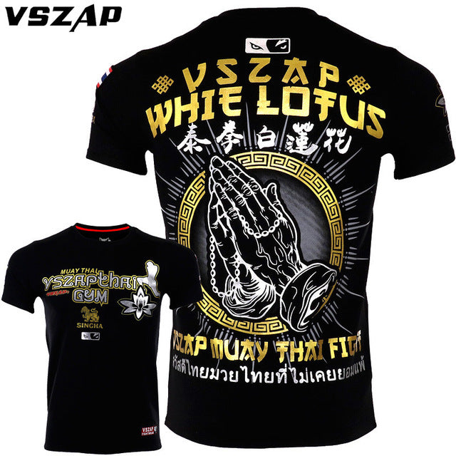 maillot boxe thai tee-shirt respirant noir priere