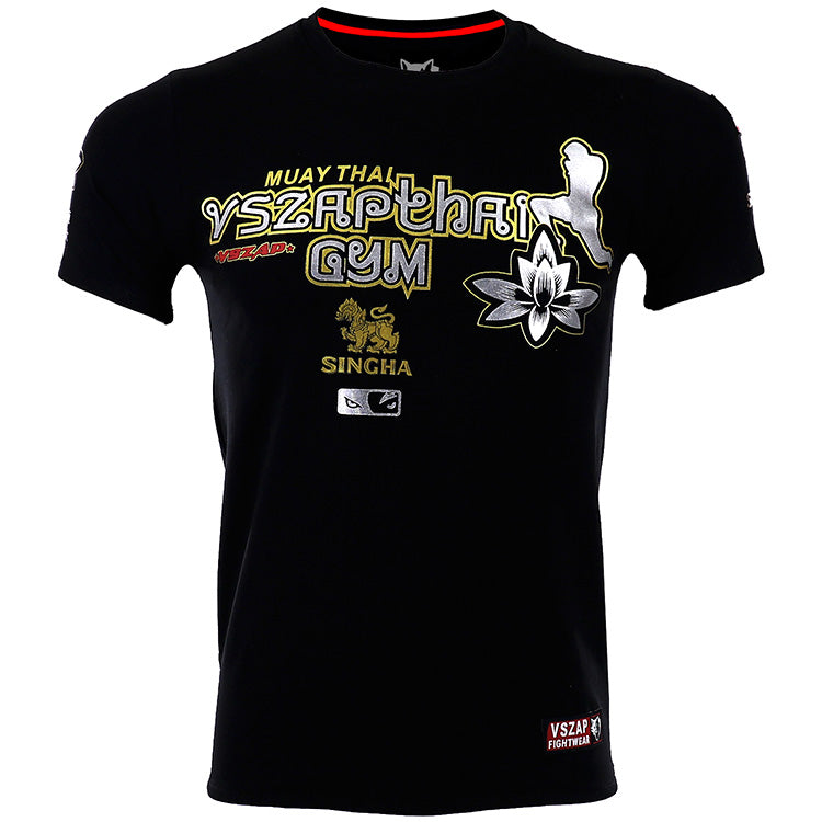 maillot boxe thai tee-shirt respirant noir