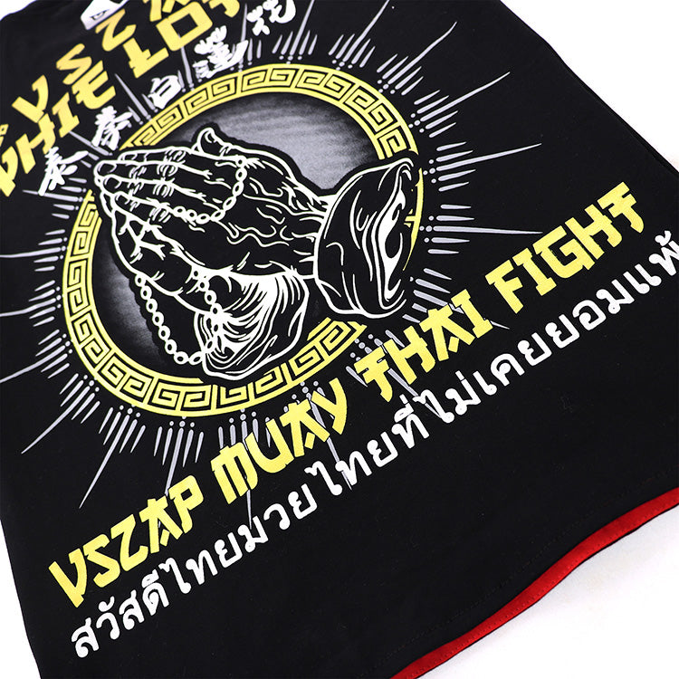 maillot boxe thai tee-shirt respirant noir priere